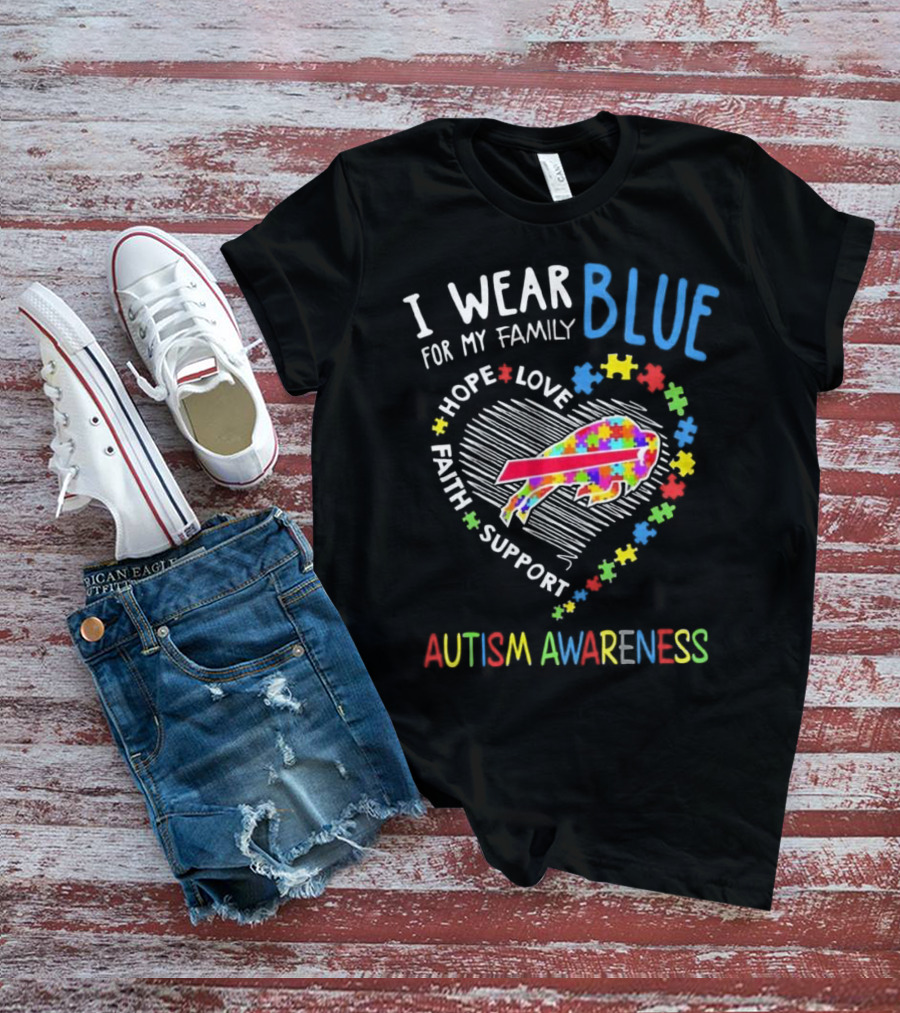 I Wear Blue For My Family Autism Awareness T-Shirt