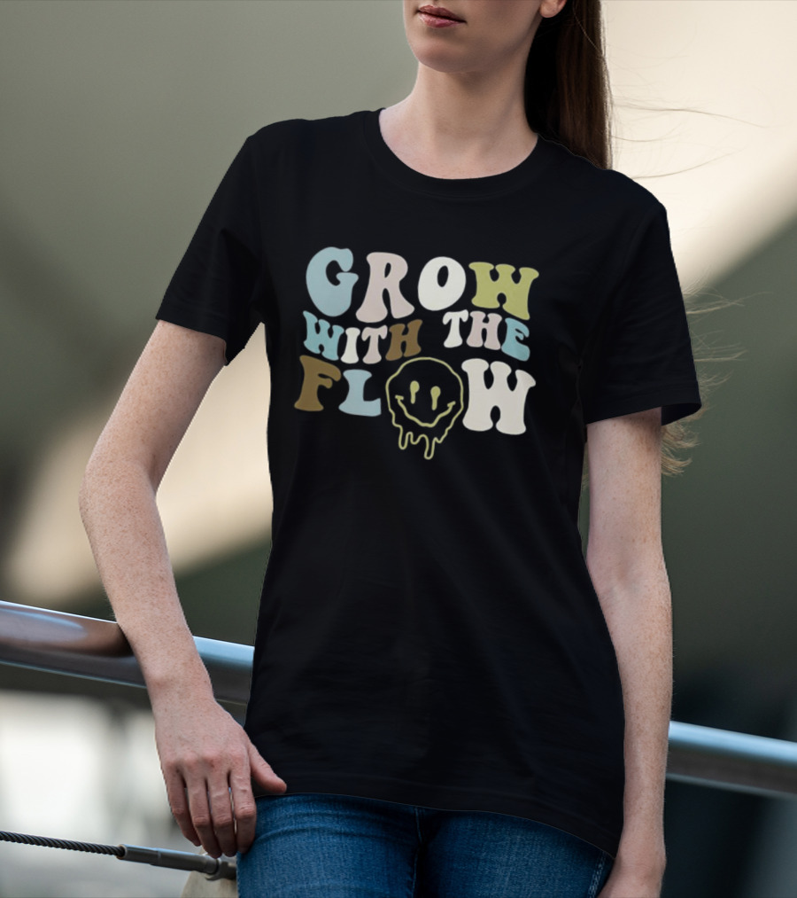 Grow With The Flow Boho Peace Smiley Face T-Shirt