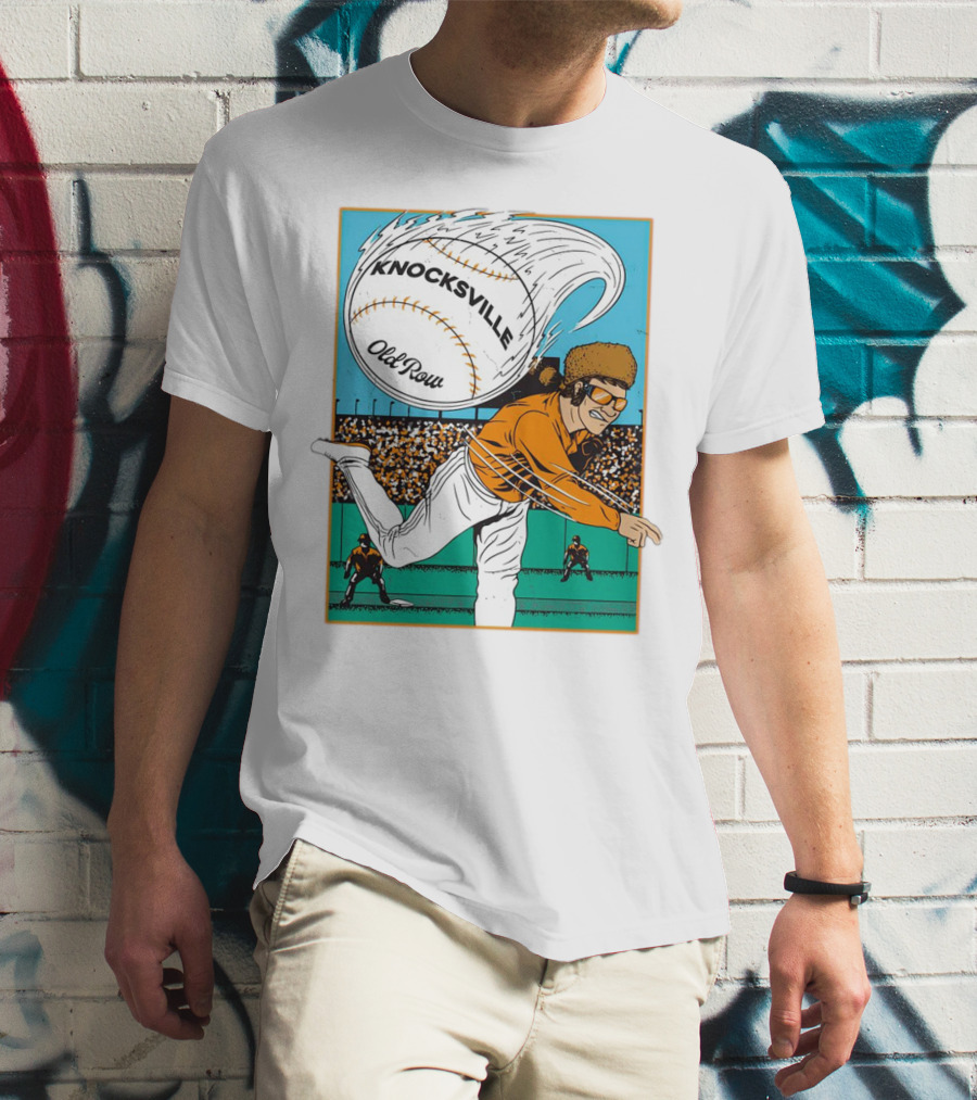 Knocksville Old Row Baseball Pitcher With Swirling Fastball And Spectator Crowd T-Shirt