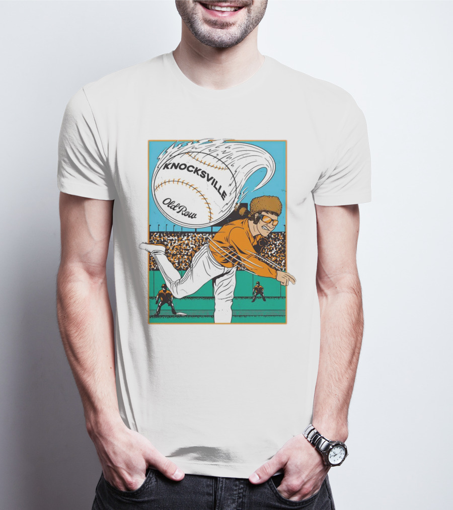 Knocksville Old Row Baseball Pitcher With Swirling Fastball And Spectator Crowd T-Shirt