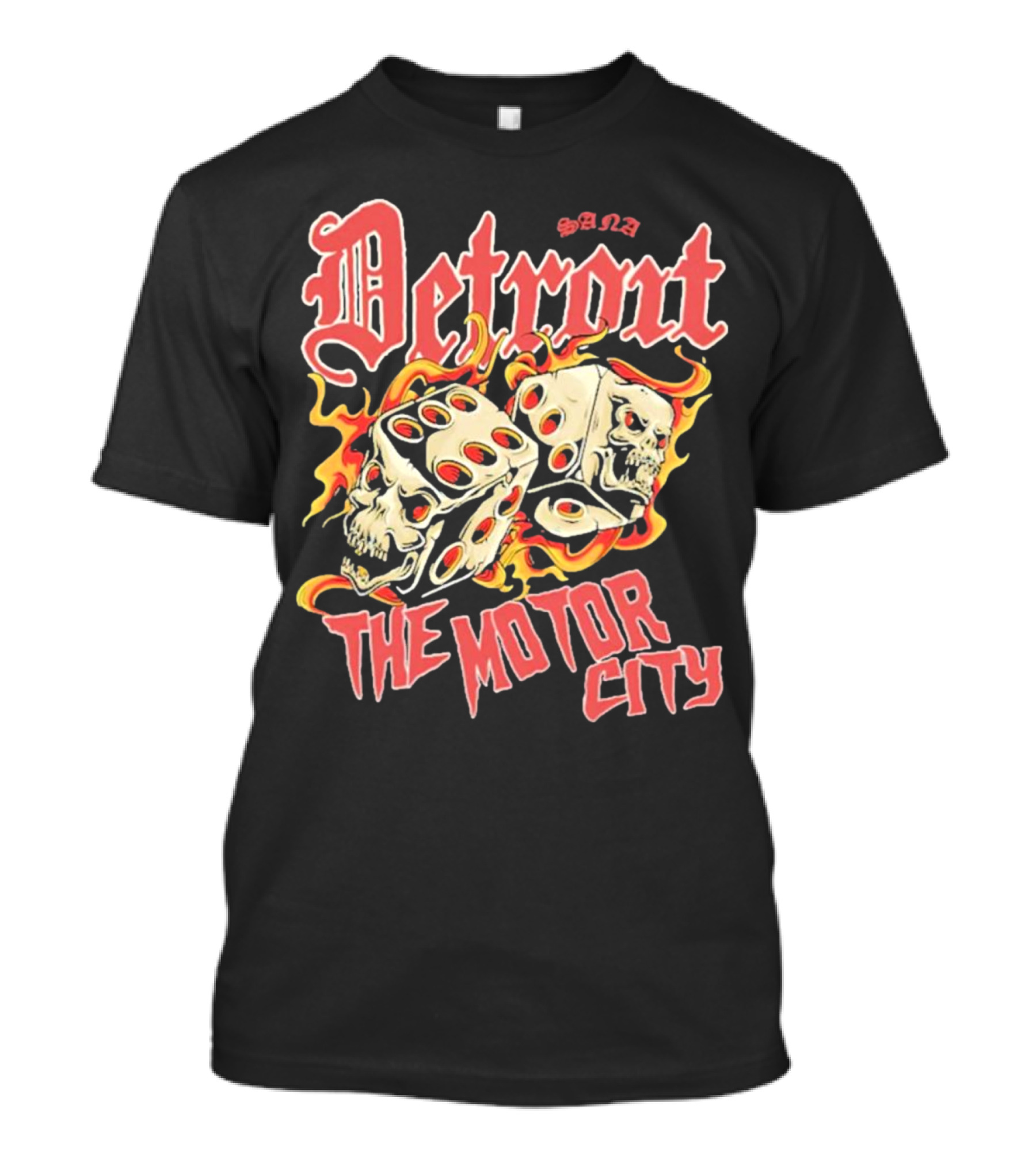 Sana Detroit The Motor City Flaming Skull Dice T-Shirt