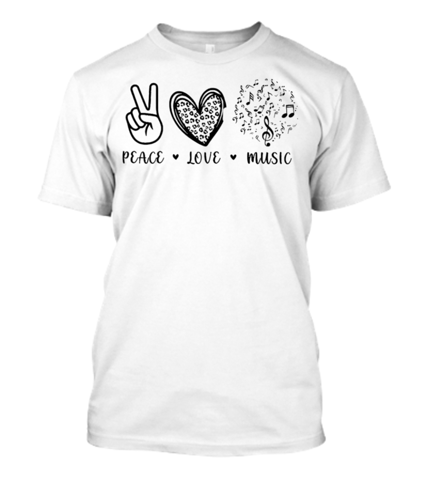 Peace Love Music Leopard Heart Musical Notes T-Shirt