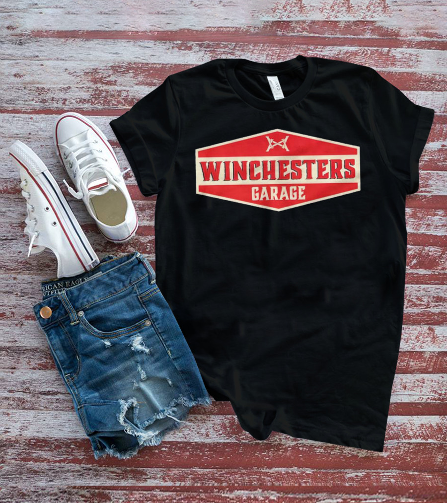 Winchester's Garage Red Hexagonal Shield With Crossed Wrenches T-Shirt