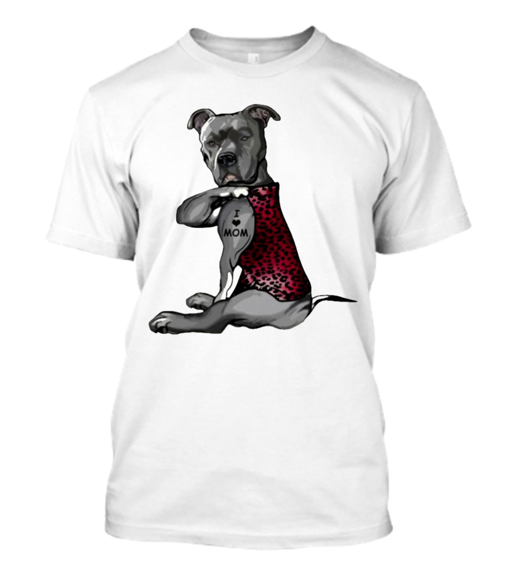 I Love Mom Dog Tattoo Red Leopard Print T-Shirt