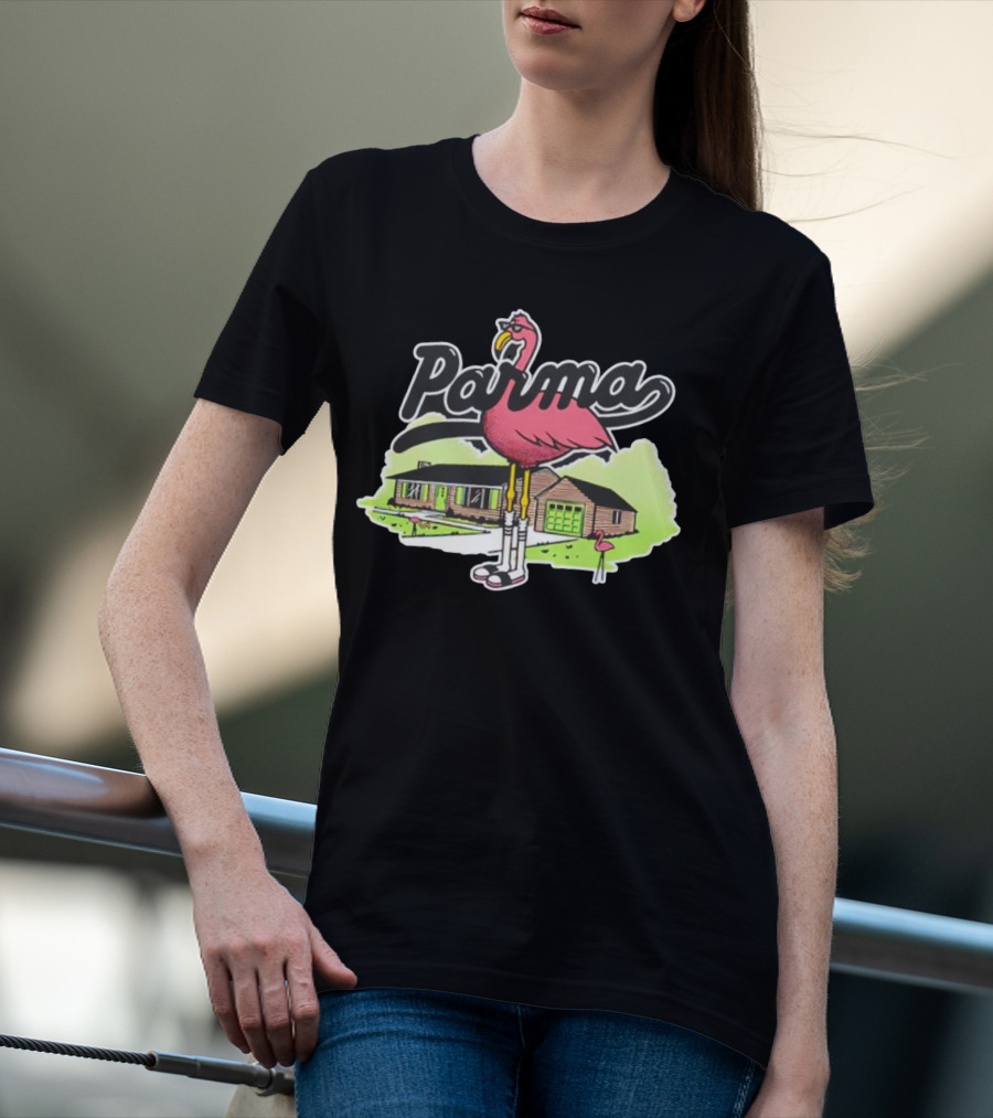 Parma Flamingo In Suburban Neighborhood Scene T-Shirt