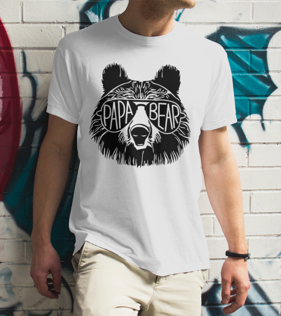 Papa Bear Sunglasses Cool Bear Head T-Shirt