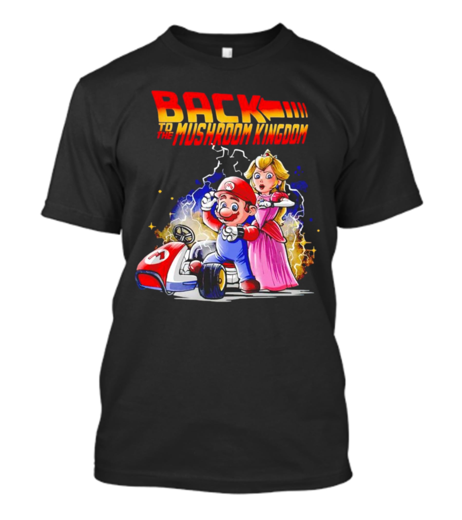 Back To The Mushroom Kingdom Mario Princess Kart Lightning Retro Adventure T-Shirt