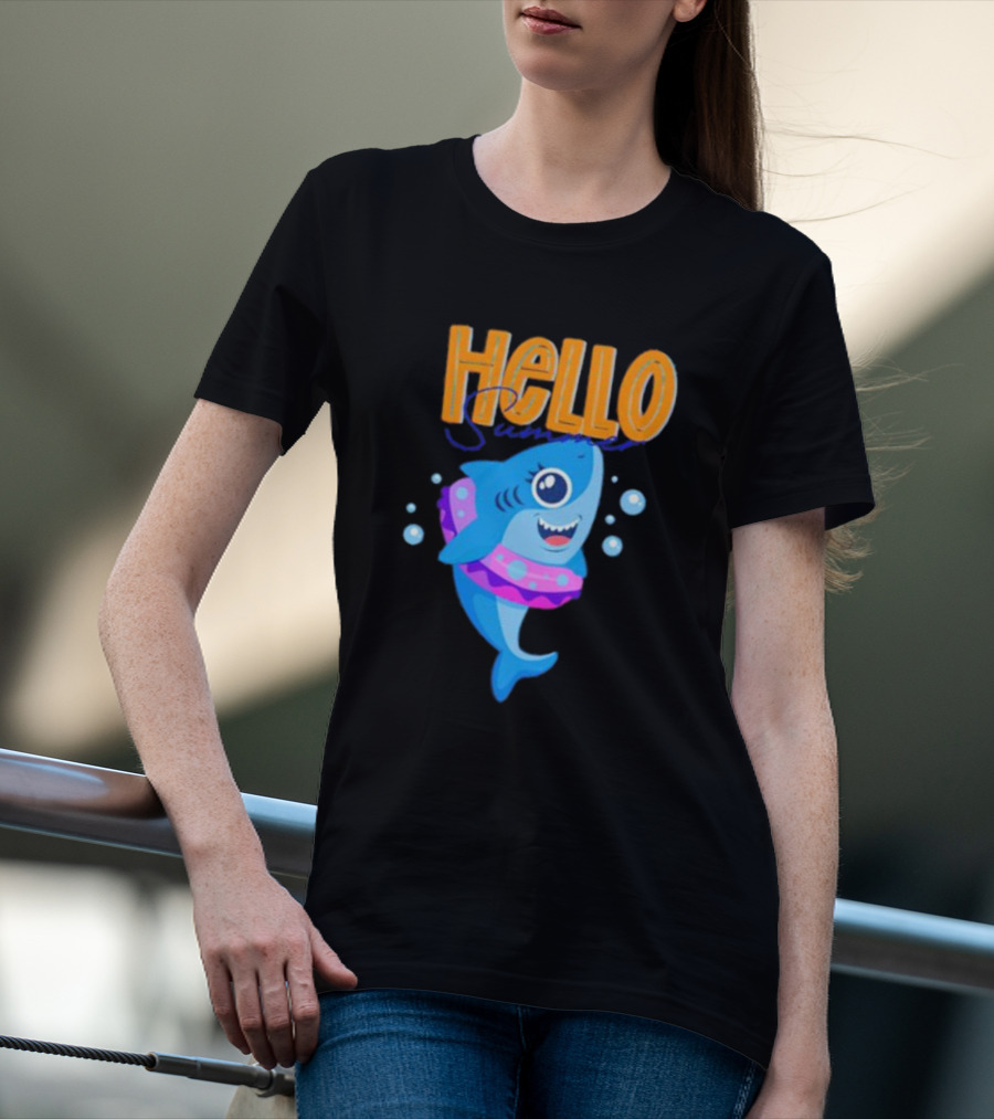 Hello Summer Shark With Swim Ring And Bubbles T-Shirt