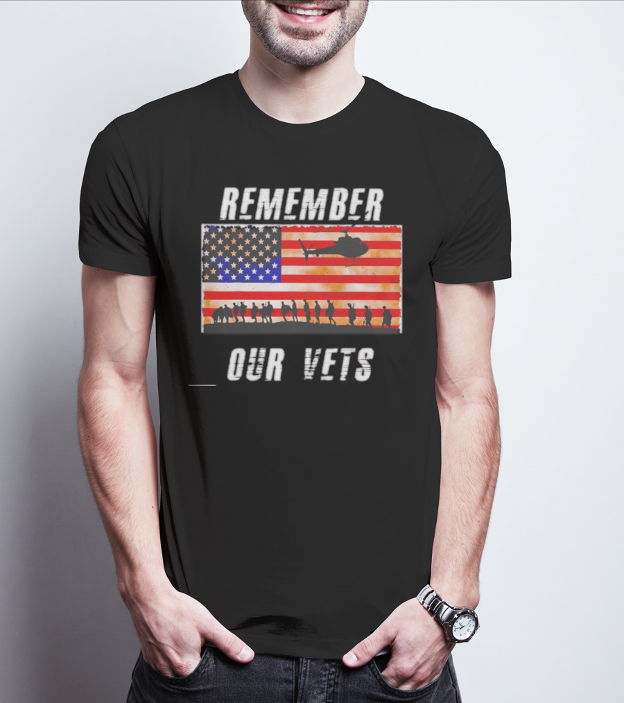 Vietnam Veterans Remember Our Vets Memorial Day American Flag Helicopter T-Shirt