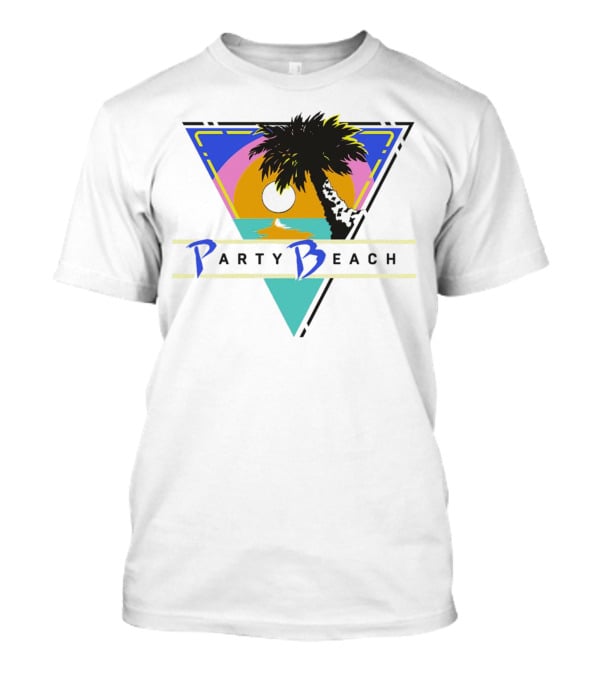 Party Beach Sunset Palm Tree Retro Triangle T-Shirt