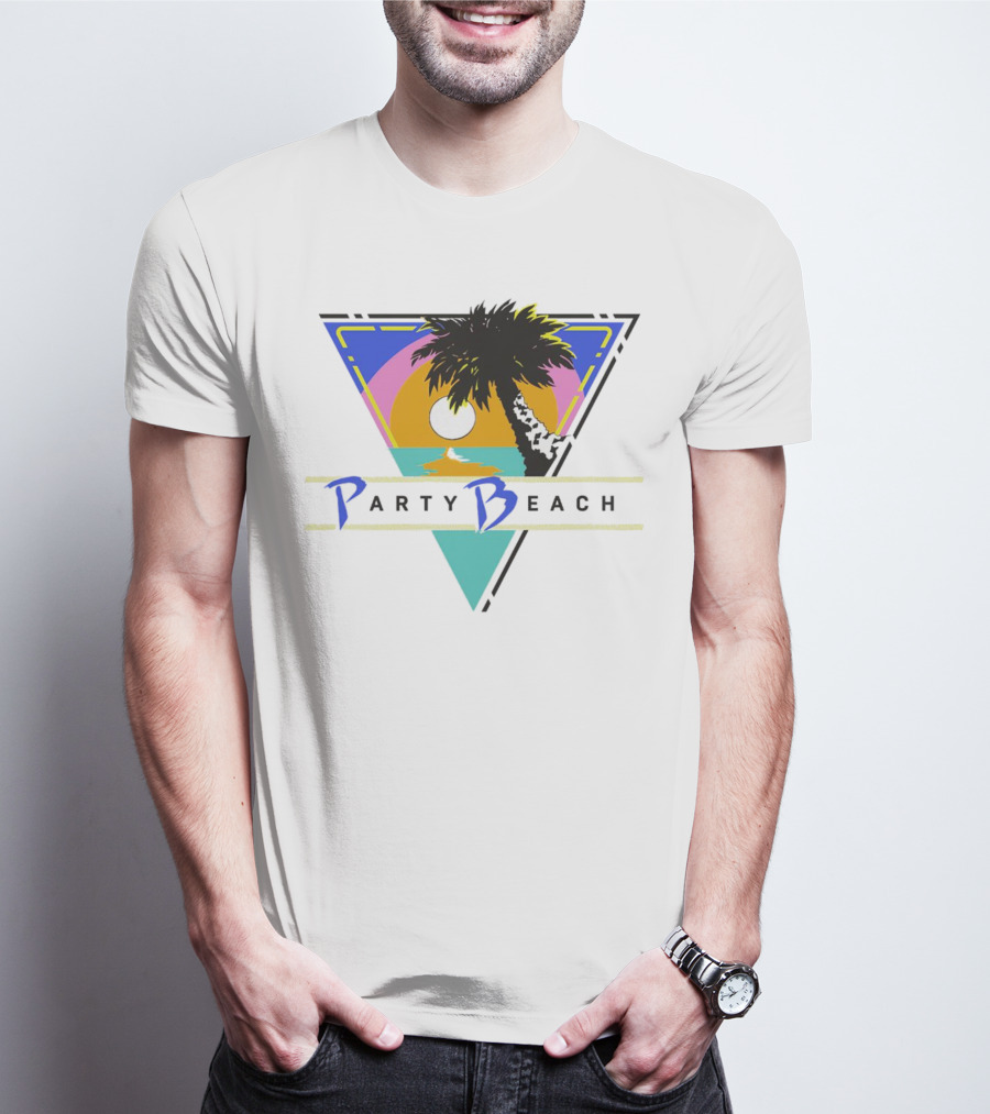 Party Beach Sunset Palm Tree Retro Triangle T-Shirt