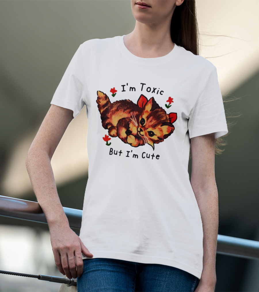 I'm Toxic But I'm Cute Cat With Flowers T-Shirt
