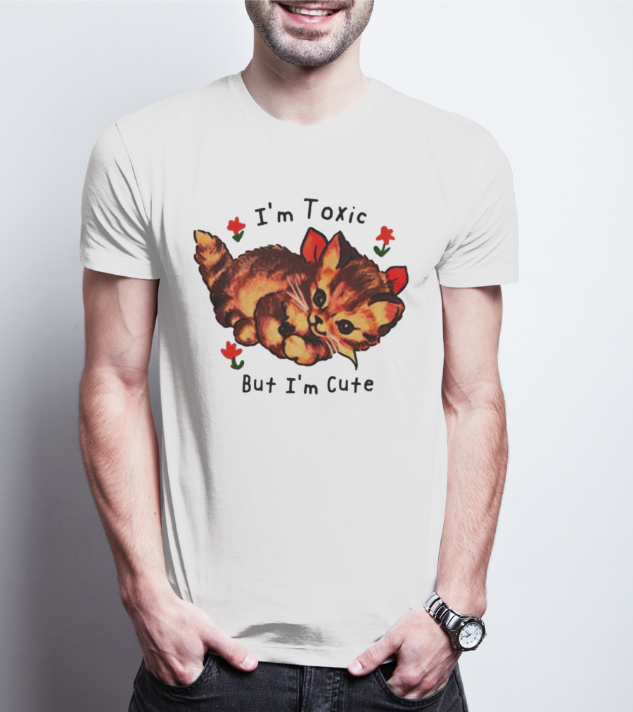 I'm Toxic But I'm Cute Cat With Flowers T-Shirt