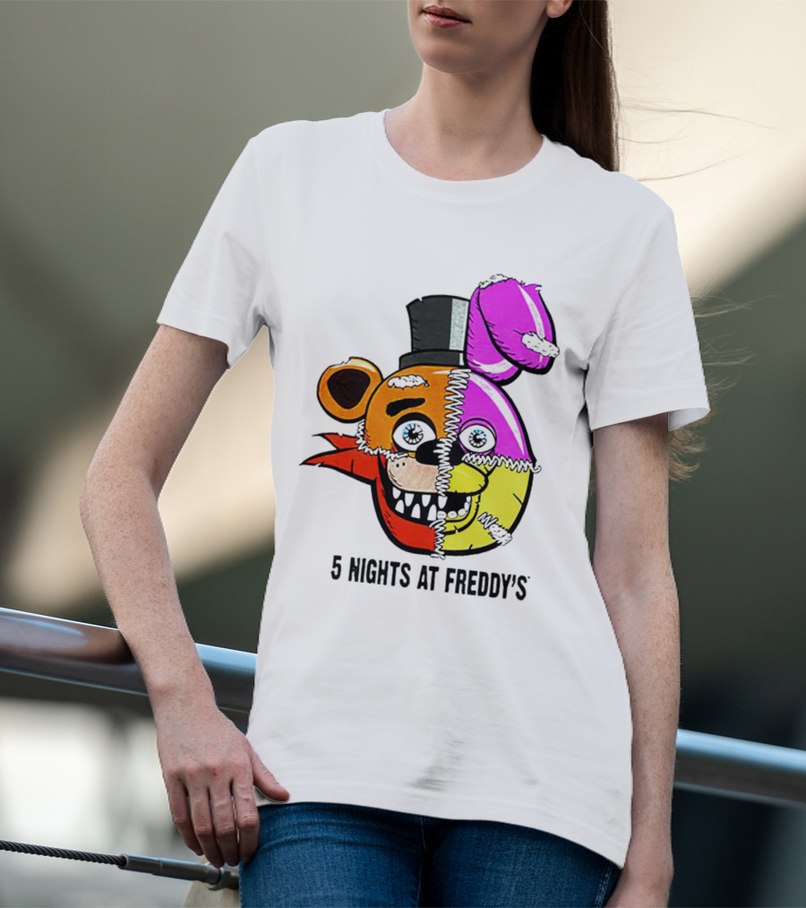 Five Nights At Freddy's Colorful Split Face Patchwork Freddy And Bonnie T-Shirt