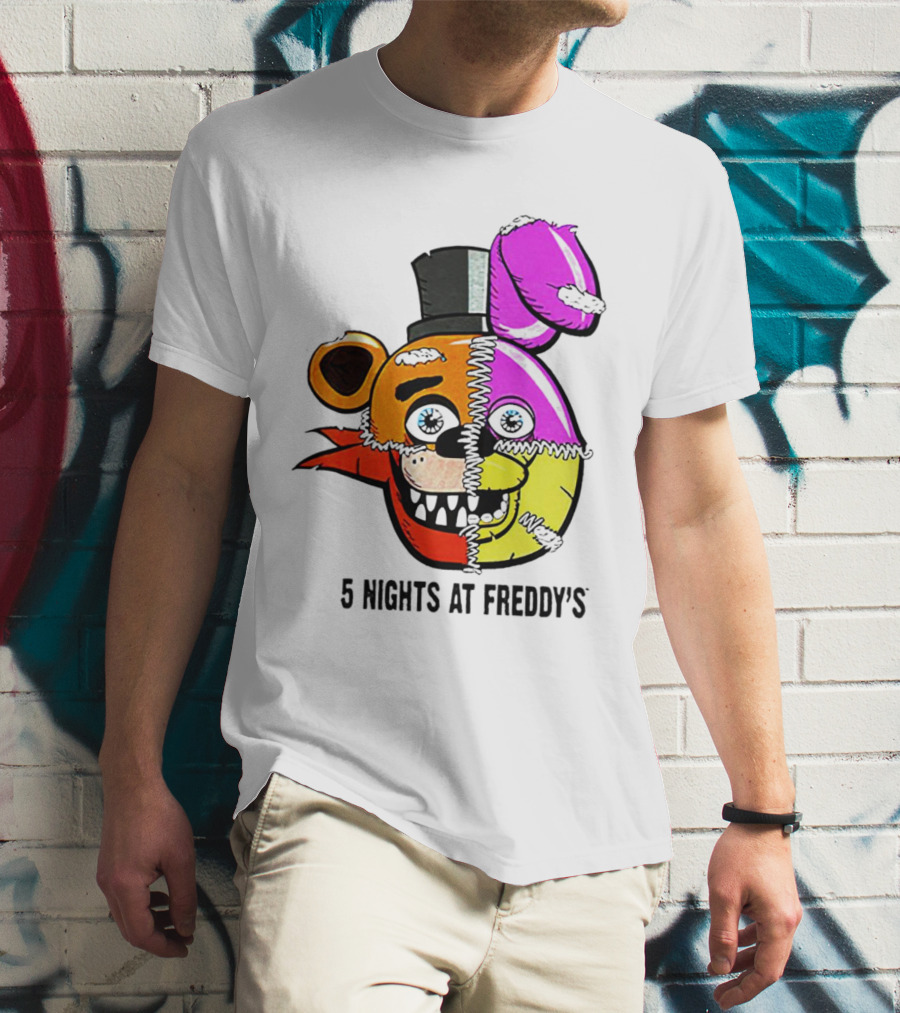 Five Nights At Freddy's Colorful Split Face Patchwork Freddy And Bonnie T-Shirt
