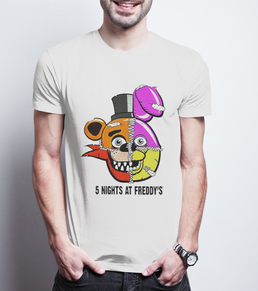 Five Nights At Freddy's Colorful Split Face Patchwork Freddy And Bonnie T-Shirt