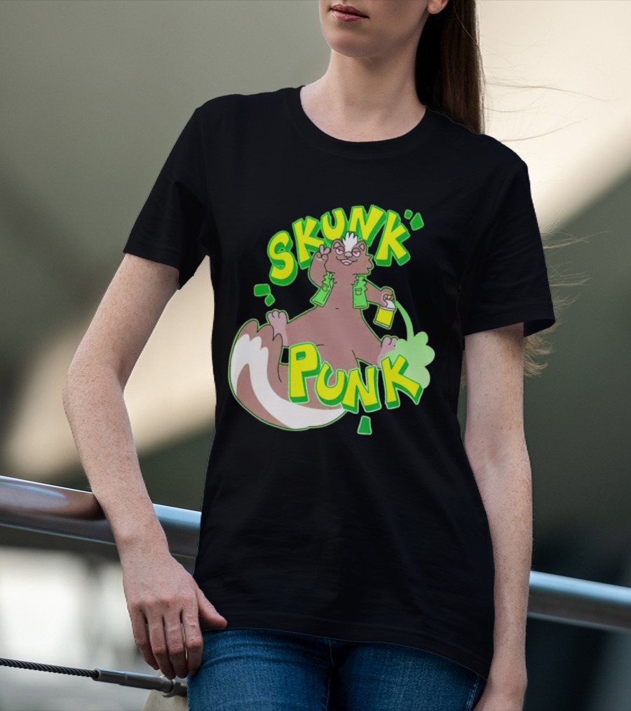 SKUNK PUNK Green Vest Peace Sign Paint Can T-Shirt