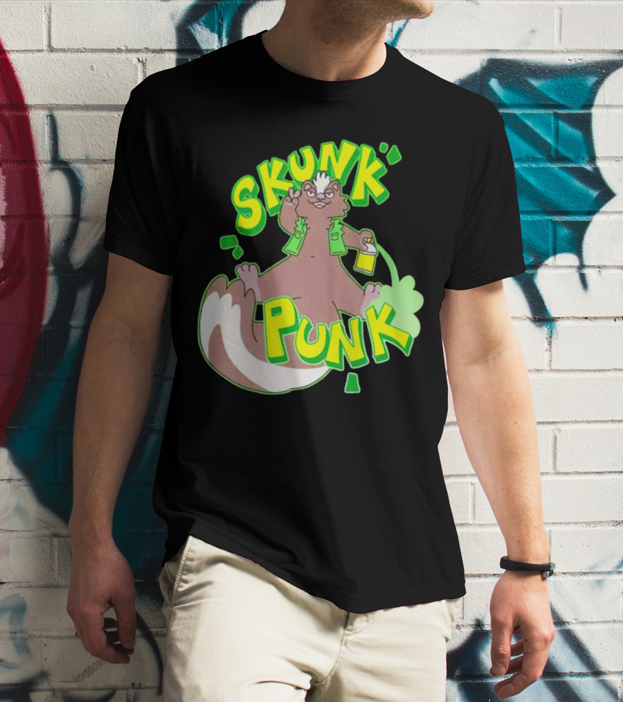 SKUNK PUNK Green Vest Peace Sign Paint Can T-Shirt