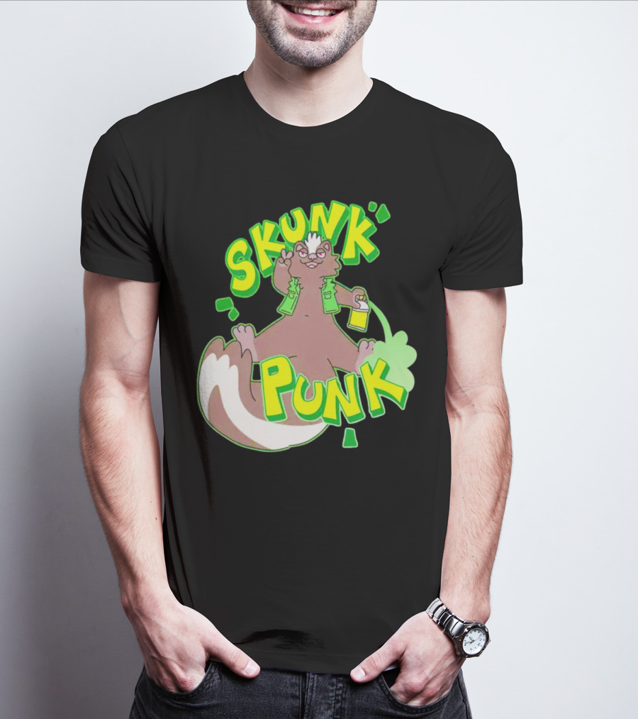 SKUNK PUNK Green Vest Peace Sign Paint Can T-Shirt