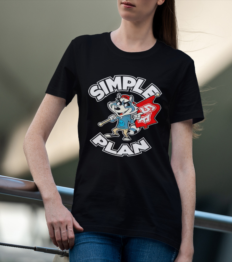 Simple Plan Raccoon Mascot Holding Red Flag T-Shirt