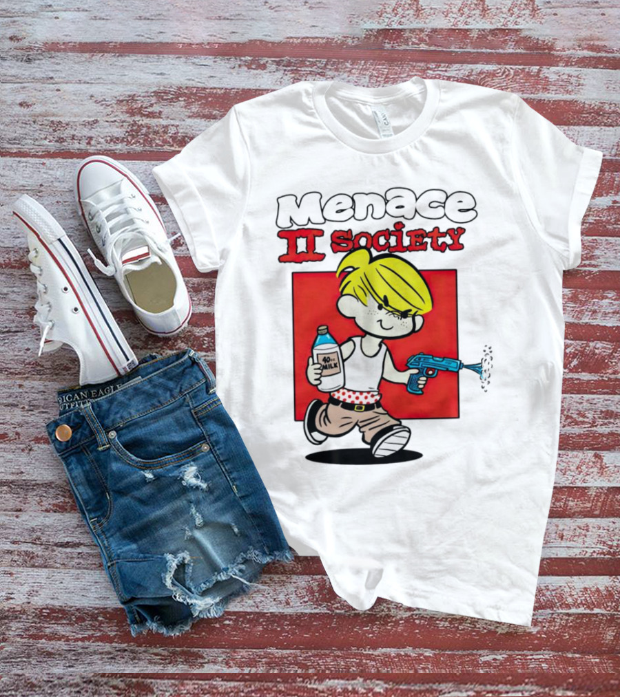 Menace II Society Cartoon Character With Squirt Gun And Milk T-Shirt