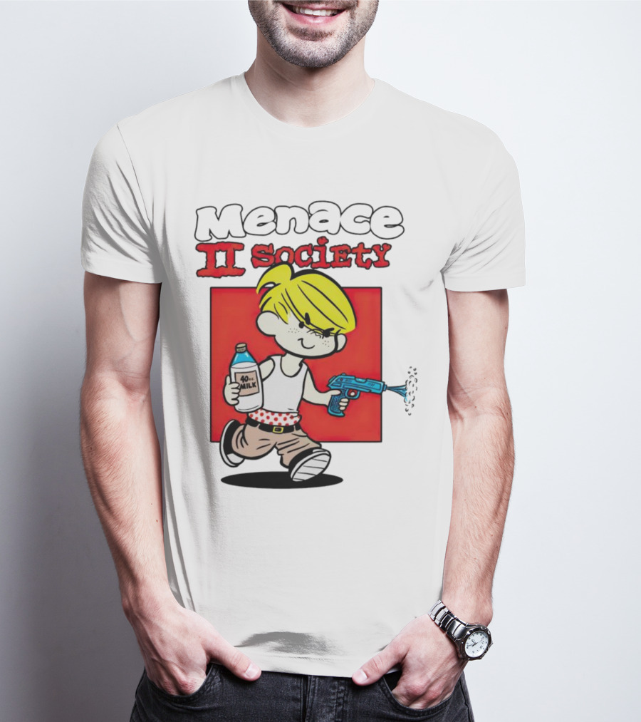 Menace II Society Cartoon Character With Squirt Gun And Milk T-Shirt