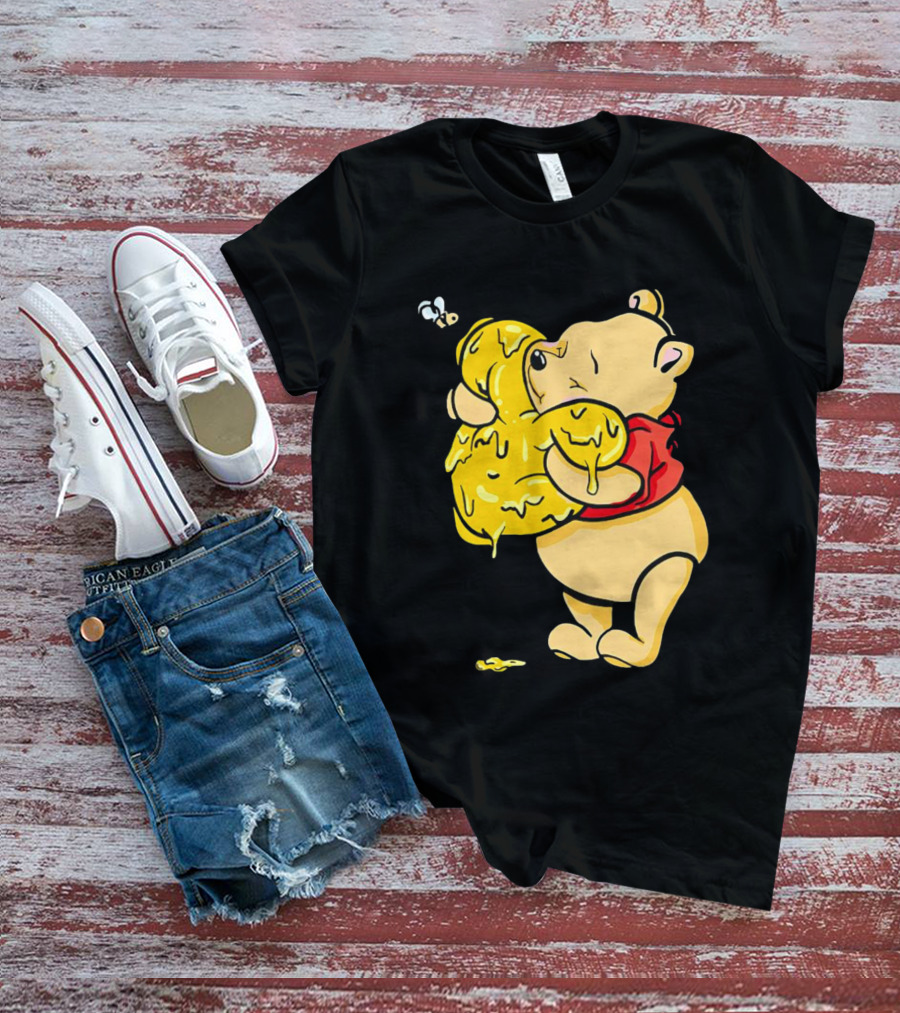 Pooh Bear Hugging Hunny Pot With Bee T-Shirt