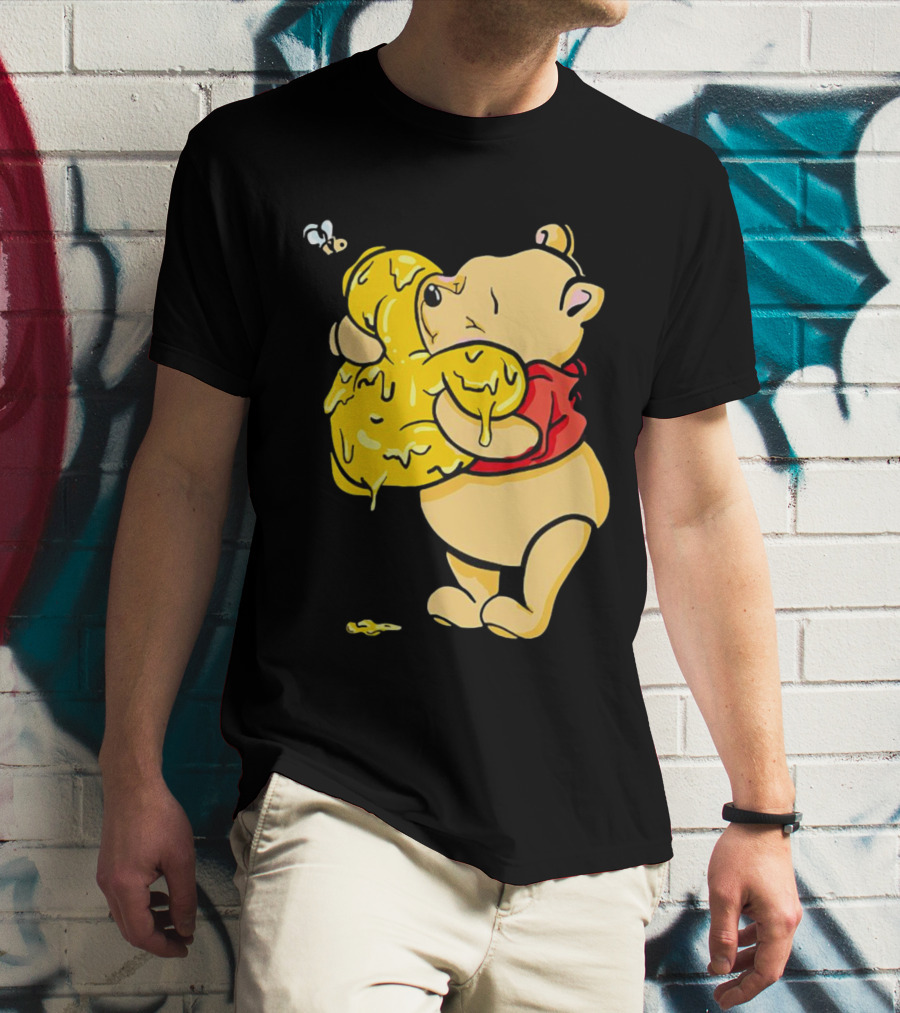 Pooh Bear Hugging Hunny Pot With Bee T-Shirt
