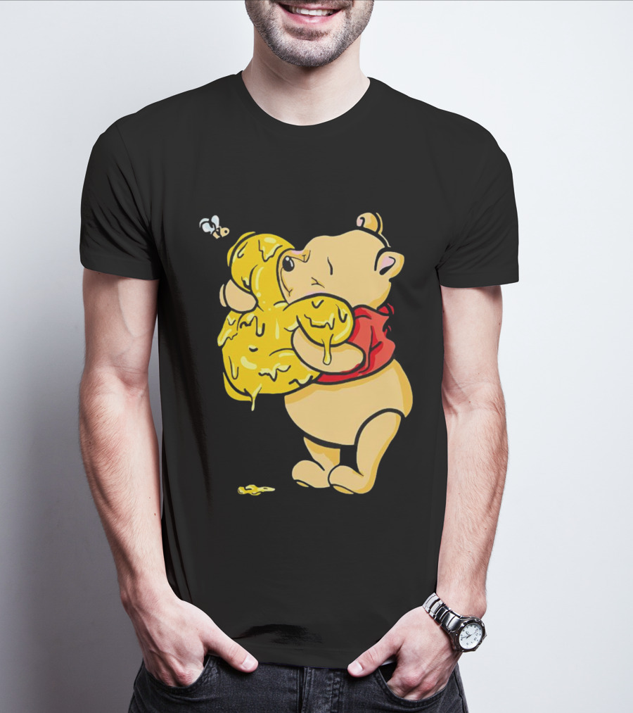 Pooh Bear Hugging Hunny Pot With Bee T-Shirt