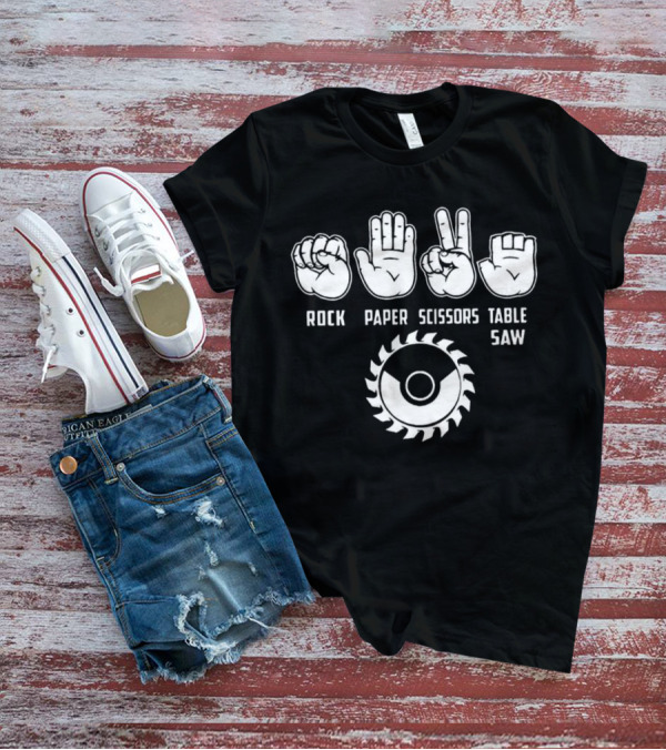 Rock Paper Scissors Table Saw Hand Gesture With Circular Blade T-Shirt