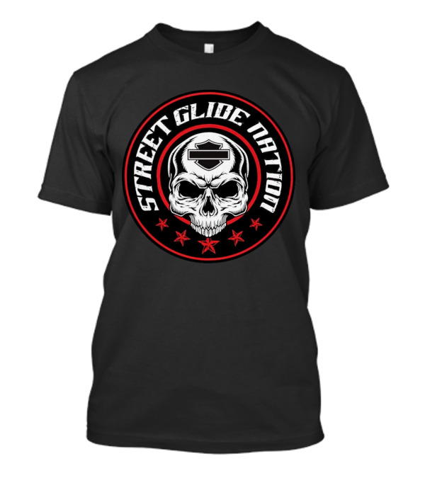 Street Glide Nation Skull Logo Badge With Stars T-Shirt