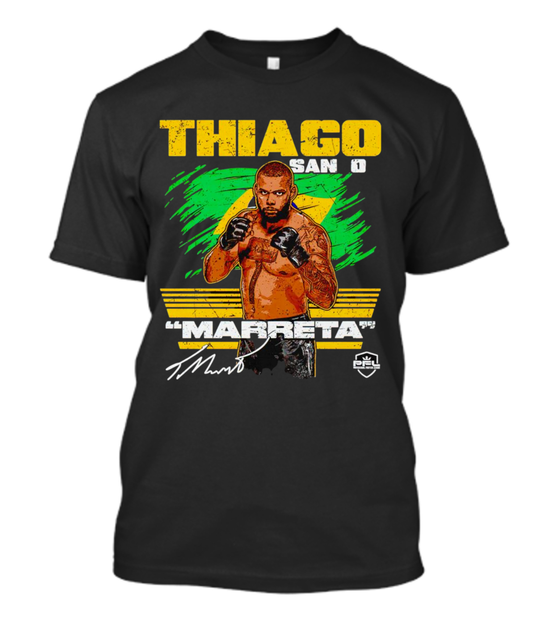 Thiago Santos Marreta PFL Signature MMA Fighter Brazilian Flag Background T-Shirt