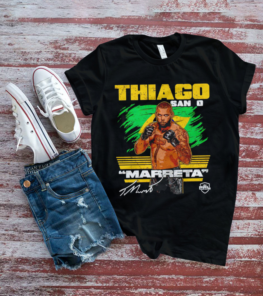 Thiago Santos Marreta PFL Signature MMA Fighter Brazilian Flag Background T-Shirt