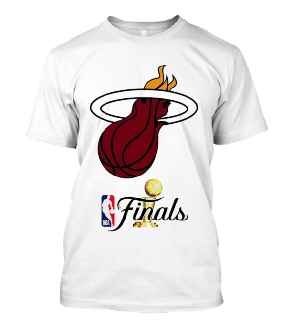 Miami Heat NBA Finals Logo With Trophy And Basketball Flame T-Shirt