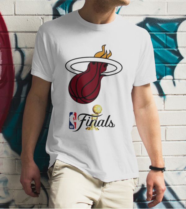 Miami Heat NBA Finals Logo With Trophy And Basketball Flame T-Shirt