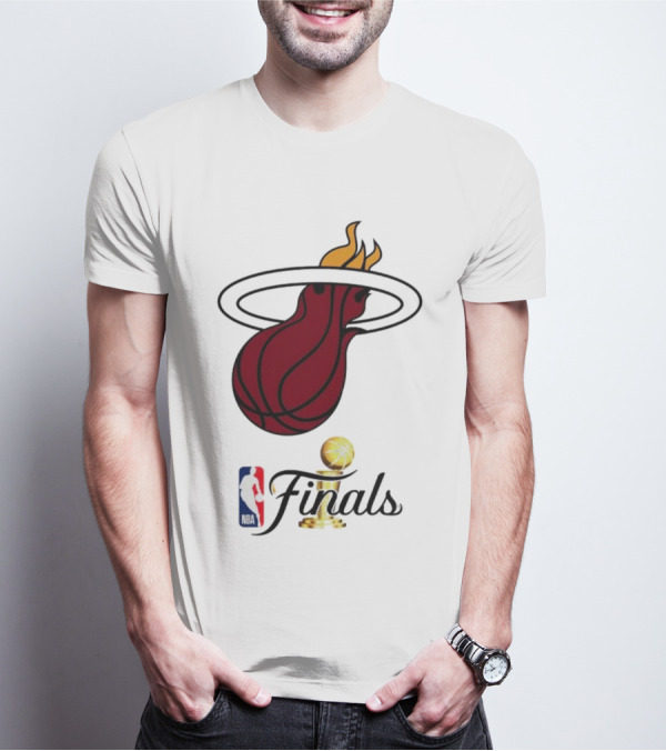 Miami Heat NBA Finals Logo With Trophy And Basketball Flame T-Shirt