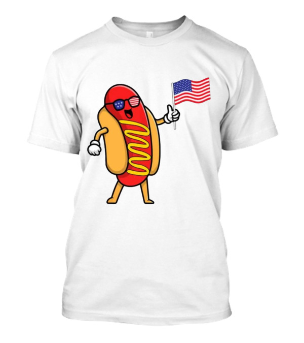 4th Of July Hot Dog With American Flag And Patriotic Sunglasses T-Shirt