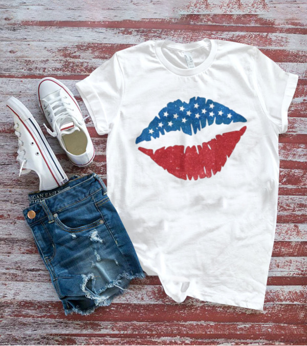 4th Of July Glitter Lips American Flag Holiday T-Shirt