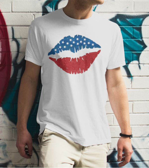4th Of July Glitter Lips American Flag Holiday T-Shirt