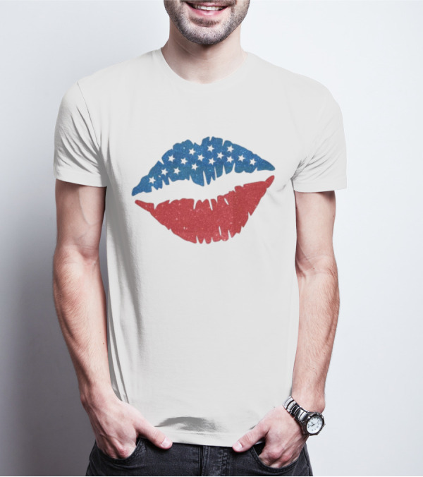 4th Of July Glitter Lips American Flag Holiday T-Shirt