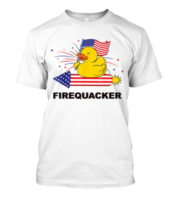 Firequacker Duck Holding American Flag Riding Firework 4th Of July T-Shirt