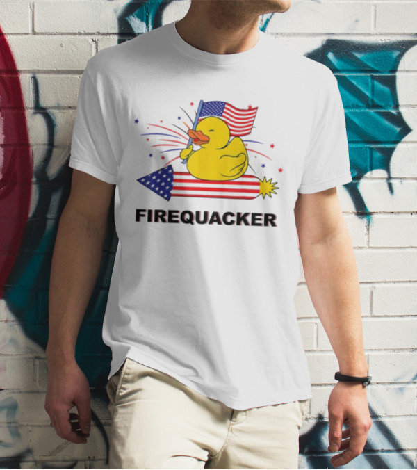 Firequacker Duck Holding American Flag Riding Firework 4th Of July T-Shirt