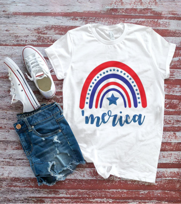 'Merica Rainbow Red Blue Star Patriotic 4th Of July T-Shirt