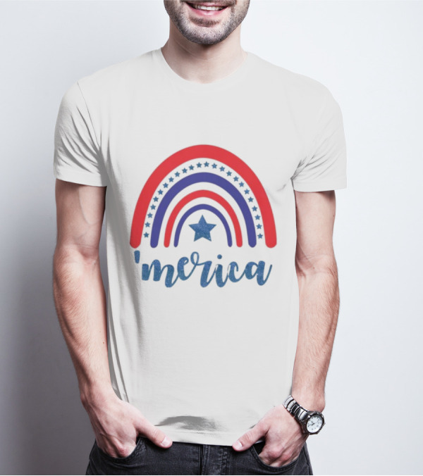 'Merica Rainbow Red Blue Star Patriotic 4th Of July T-Shirt