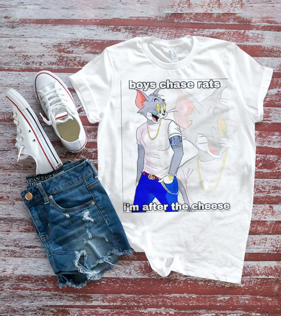 Boys Chase Rats, I'm After The Cheese Cartoon Cat With Gold Chain And Watch T-Shirt