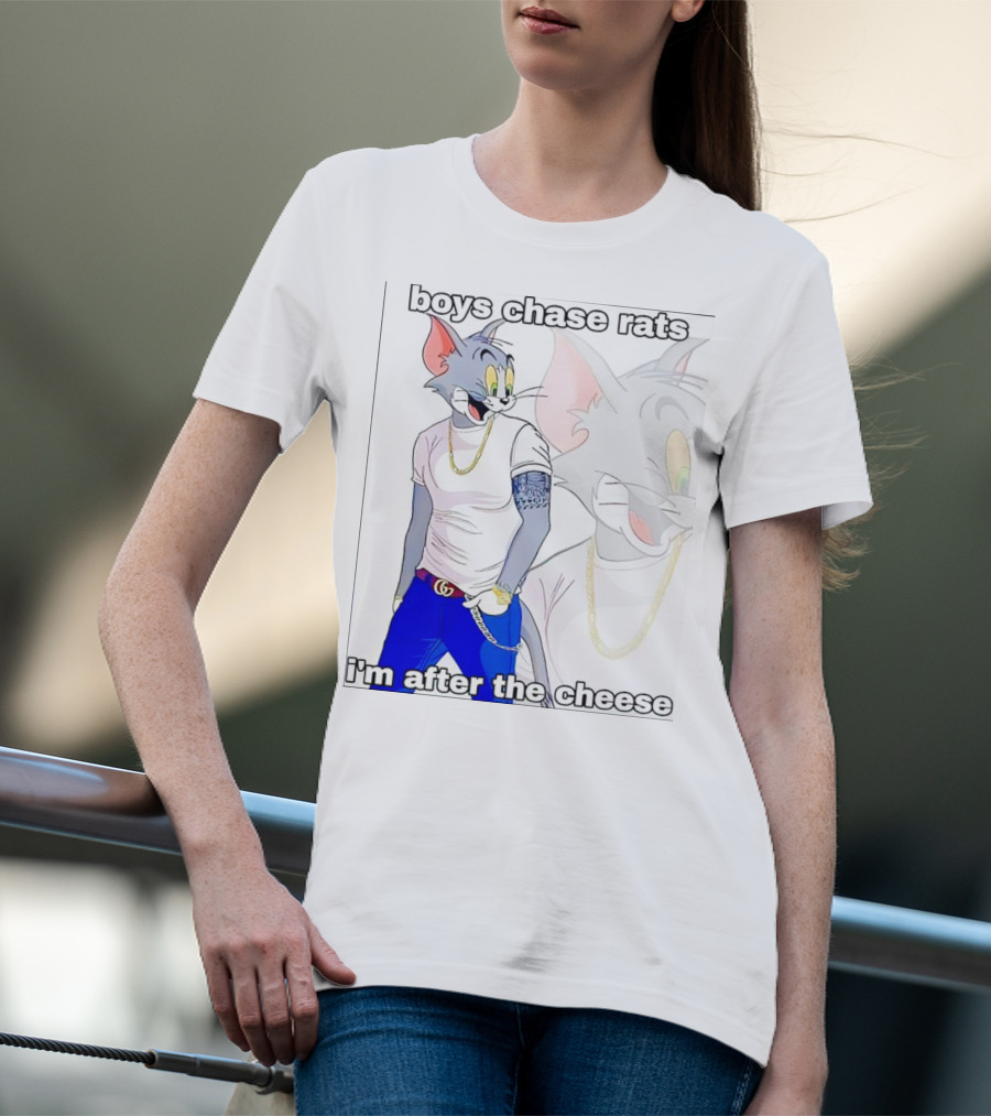 Boys Chase Rats, I'm After The Cheese Cartoon Cat With Gold Chain And Watch T-Shirt