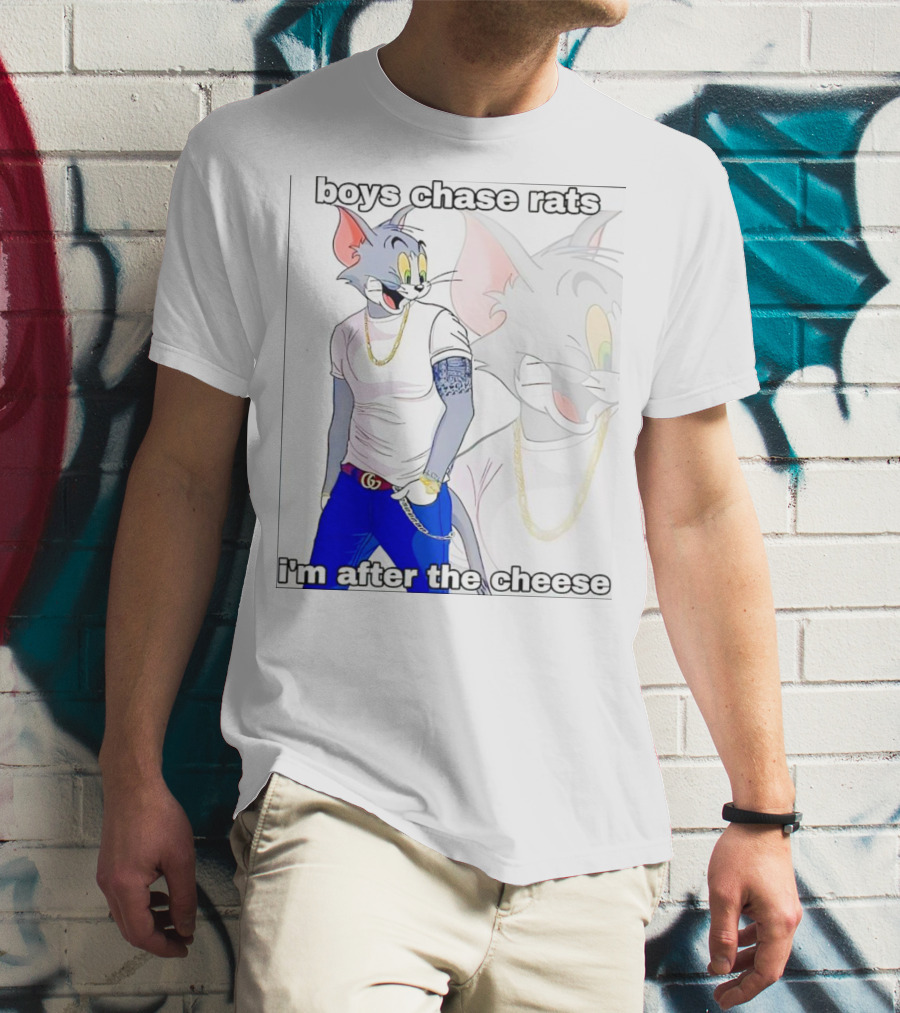 Boys Chase Rats, I'm After The Cheese Cartoon Cat With Gold Chain And Watch T-Shirt