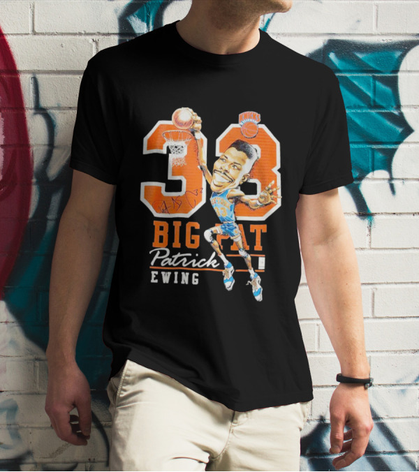 Knicks 33 Big Pat Patrick Ewing Signature Slam Dunk T-Shirt