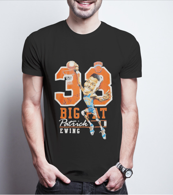 Knicks 33 Big Pat Patrick Ewing Signature Slam Dunk T-Shirt