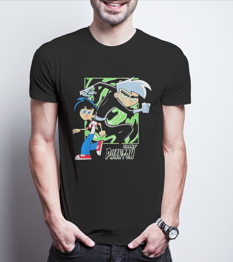 Danny Phantom Cartoon Artwork With Ghostly Green Swirl T-Shirt